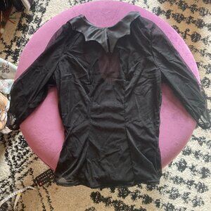 Corvus Corone Fashion Black Wormwood Top, Sheer Mesh, Bat Collar